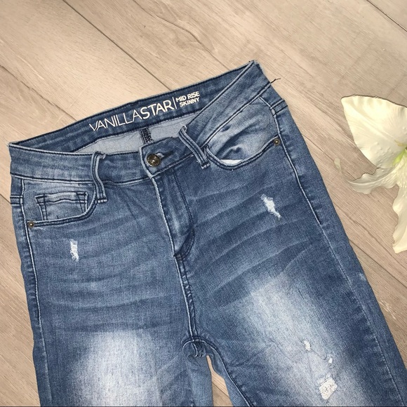 Vanilla Star Mid Rise Skinny Jeans Denim - Picture 2 of 12
